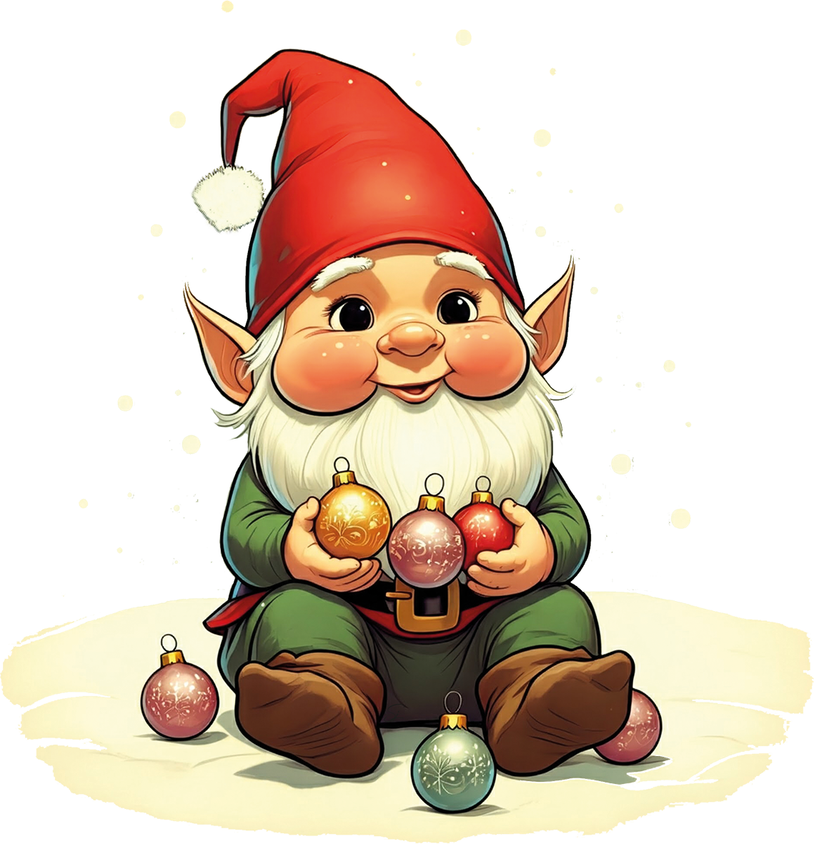 Bügelbild Wichtel mit Christbaumkugeln