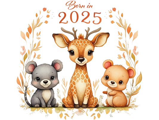 Bügelbild Spruch Born In 2025 Tiere