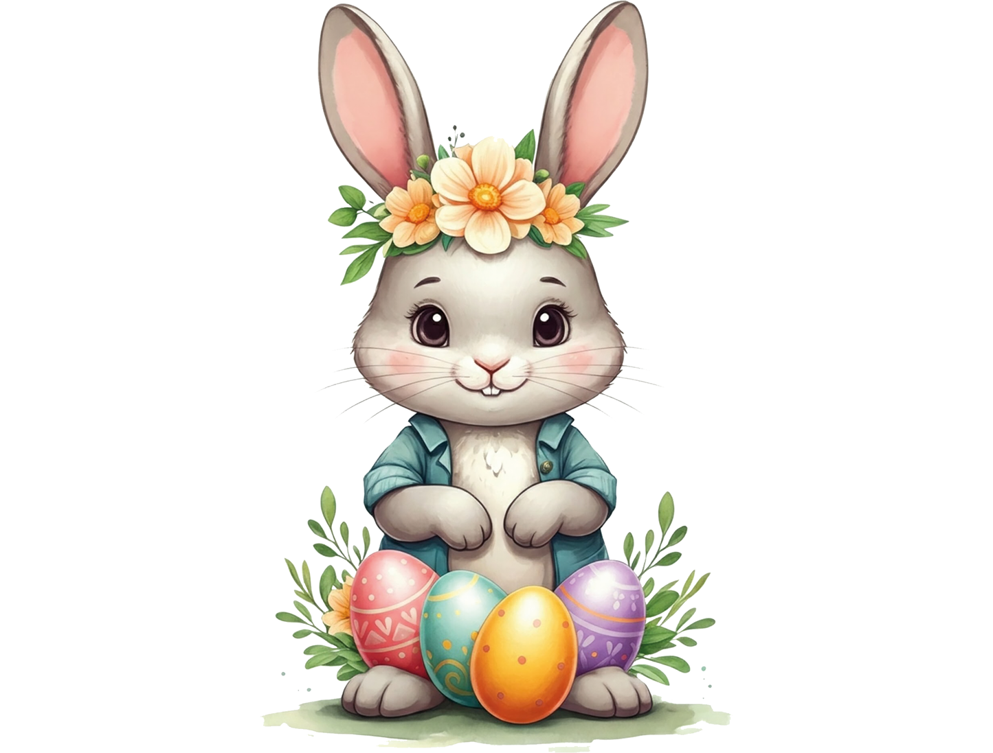 Bügelbild Osterhase mit Blumen