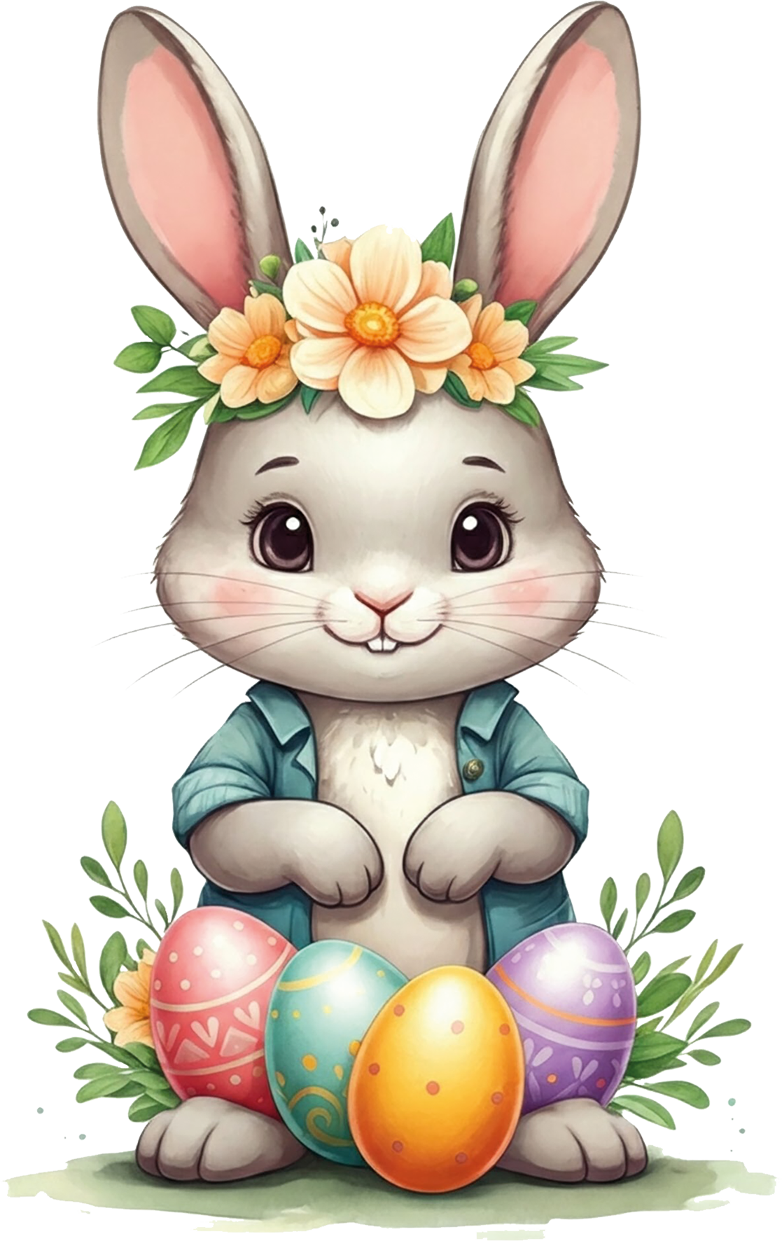 Bügelbild Osterhase mit Blumen