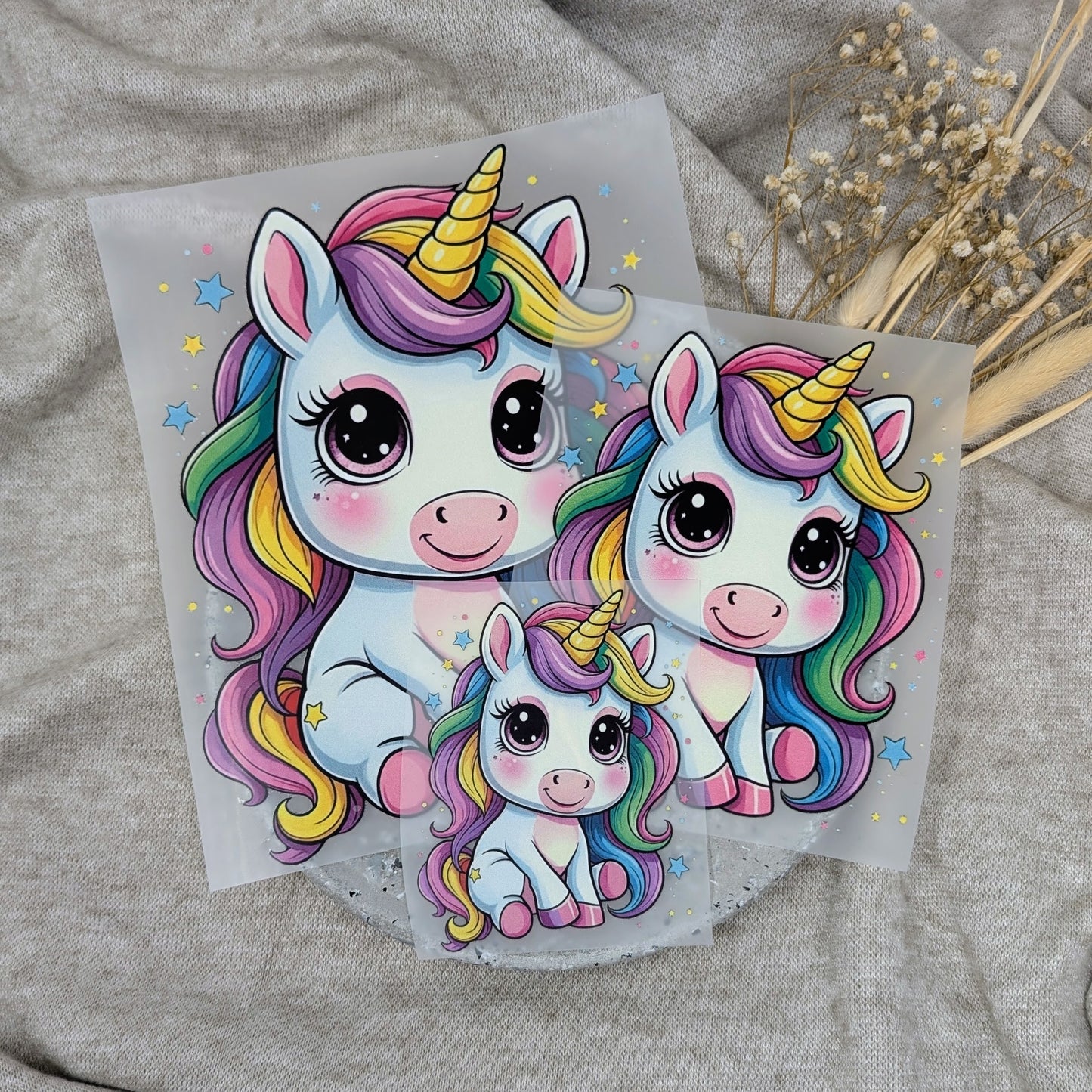 Bügelbild Einhorn mit Sternen