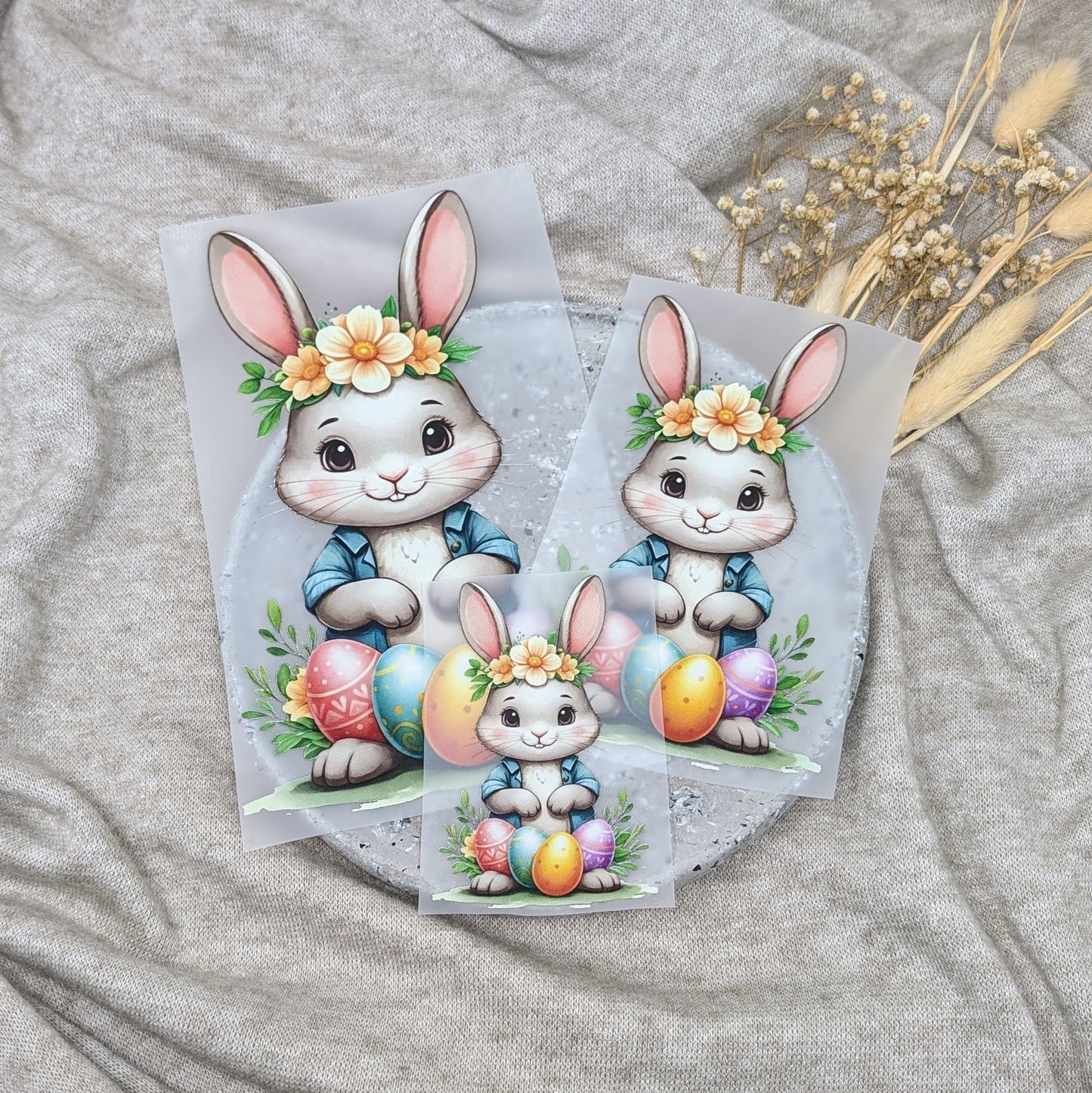 Bügelbild Osterhase mit Blumen