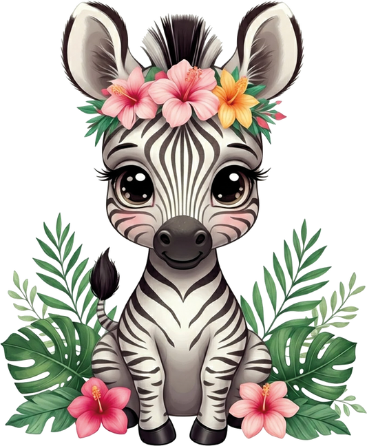Bügelbild kleines Zebra mit Blumen